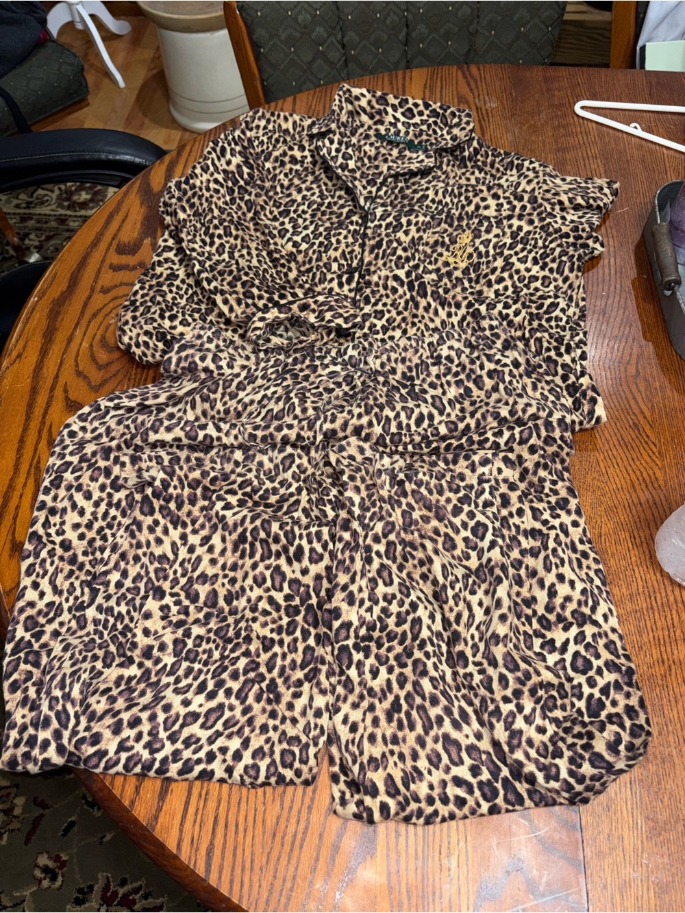 Lauren Ralph Lauren Leopard Print Pajama Set - Tan/Black